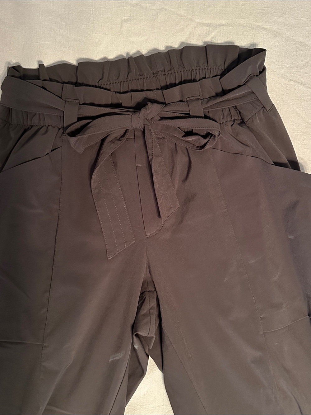 Athleta Charcoal Paperbag Waist Ankle Pants with Tie